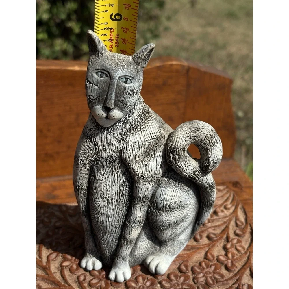 Vintage Marsha Mccarthy Cat Figure Gray Striped Tabby Blue Eyes Signed